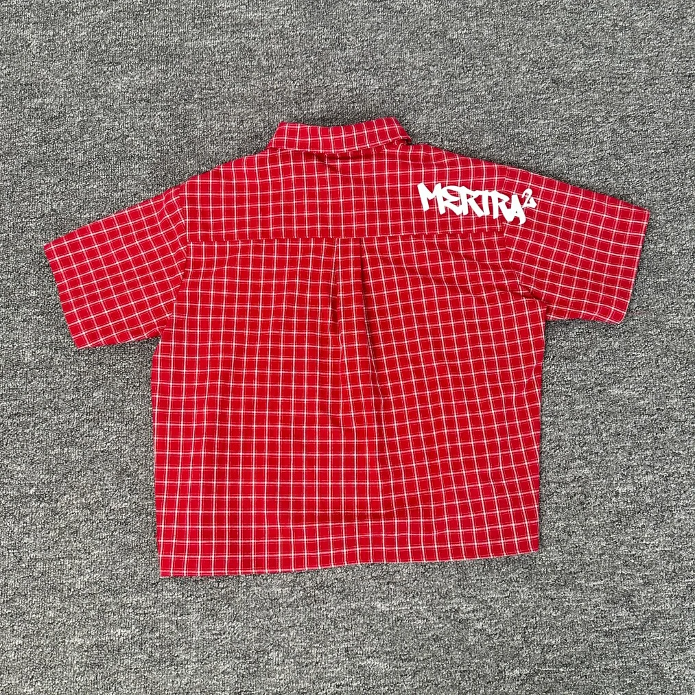 Men's Women's Casual Mertra Checkered Shirts T-shirt Short-sleeved Summer Loose-fitting Versatile Embroidered Letter Top Tee
