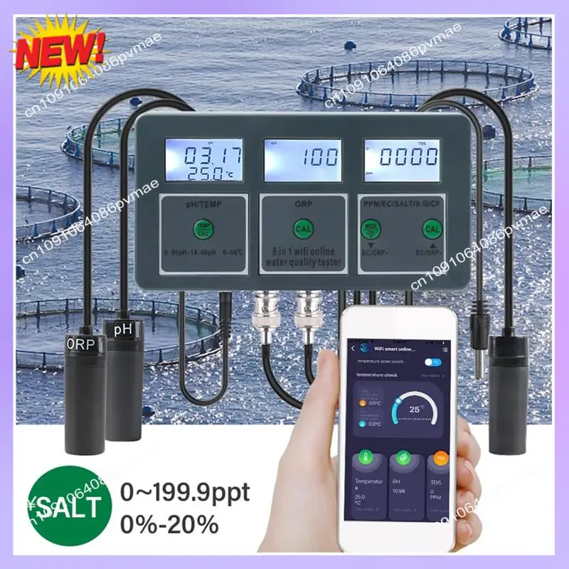 T24C Tuya Wifi 1 In 8 Waterkwaliteit Tester S. G PH EC/ORP TDS/CF ZOUT/TEMP Meten Analyzer DIY Monitor US Plug