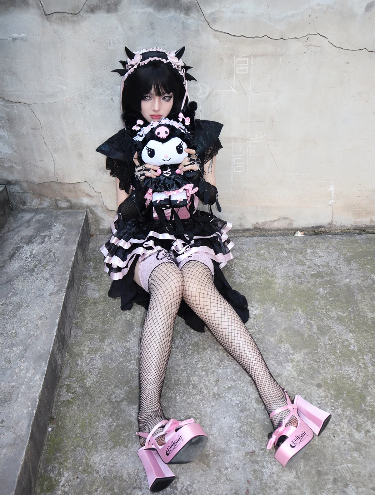 Y2K Subculture Japanese Original Lolita Open-toed Sandals Goth Sweet Cool Babes Dark Loli Satin Thick Heel Sandals
