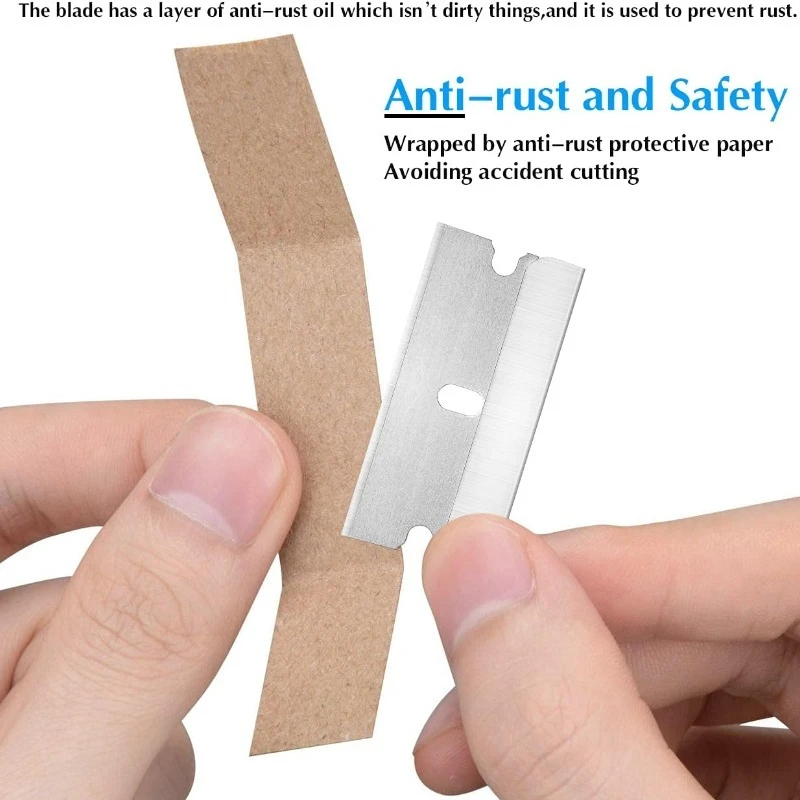 YUANJ 100 Uds hoja de afeitar de un solo filo raspador limpiador de pegamento de vidrio cuchillo removedor hoja de acero herramienta caja de repuesto cuchillas cortadoras
