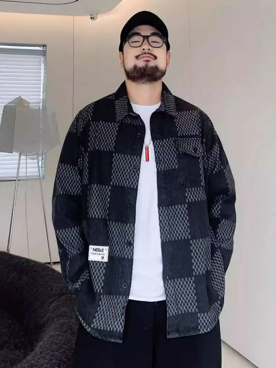 

Spring Autumn Men's Long Sve Loose Fit Thin Denim irt Large Size plus Size Cheered Fat People Extended Size Outerwear