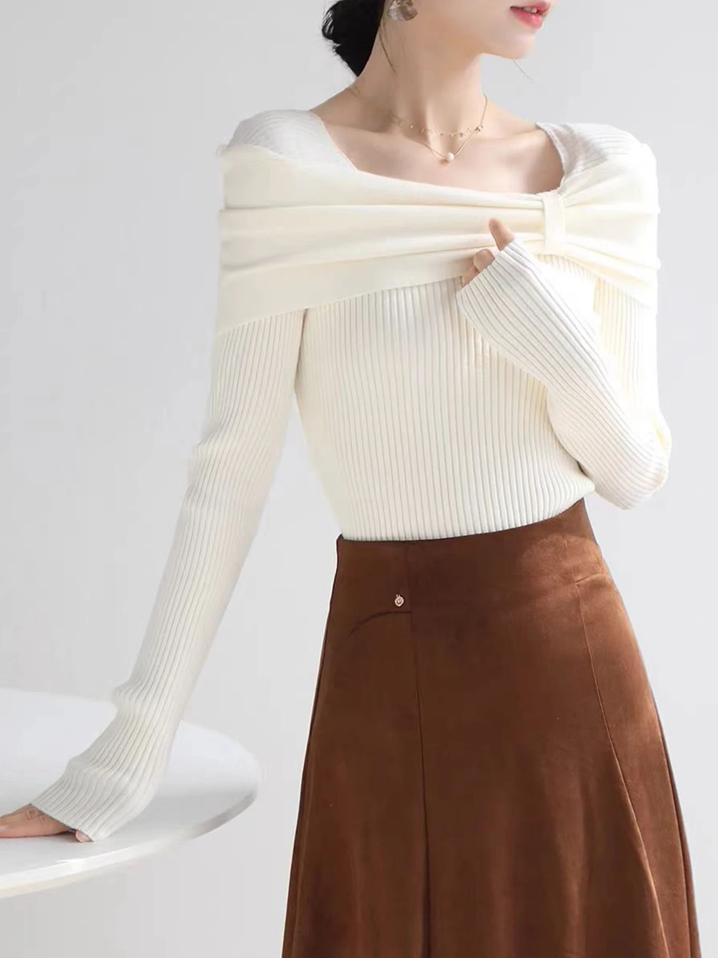 

Korean Sle Long Sve Knitted Sweater Simple Versatile Base Layer Top Slimming Design Commute Friendly Winter 2025