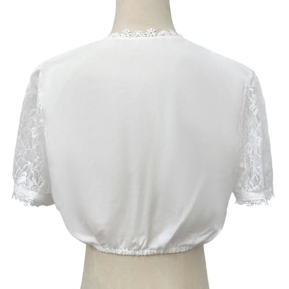 Summer Tee Women’s Traditional Dirndl Blouse Short Sleeve Lace Crop Top Oktoberfest Folk Costume Shirt Festival Attire Women