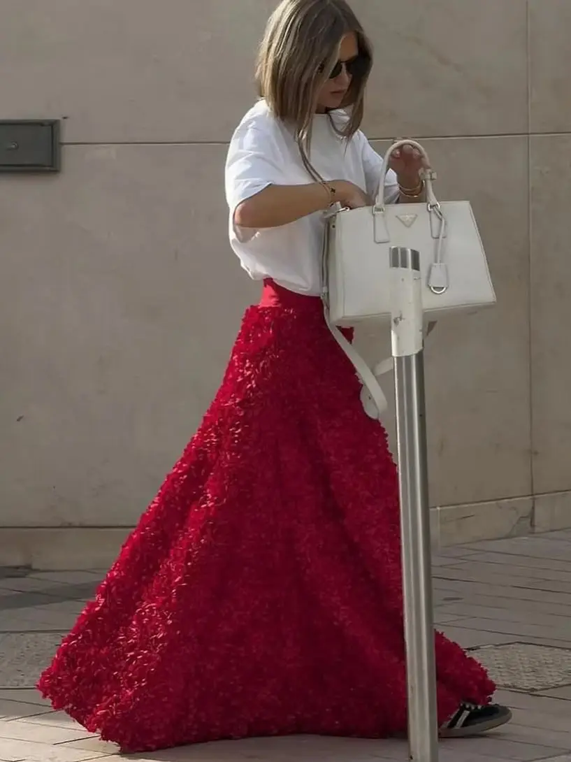 AW Winter Autumn Women's Fashion Chic Long Petal Skirt Design Inspired Evening Gown Elegant Lady Unique High Waisted Skirt