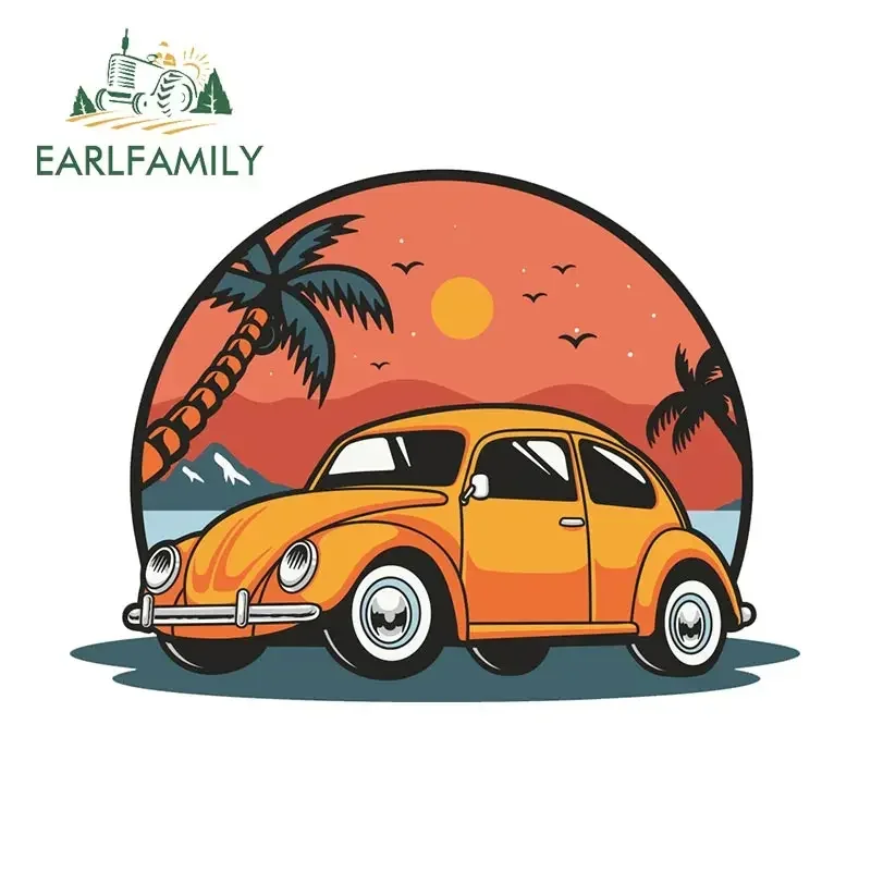 EARLFAMILY 13cm x 9.5cm for Coconut Tree Beetle Car Stickers Funny Vinyl Car Wrap Decal Motorcycle Laptop Windows Surfboard RV