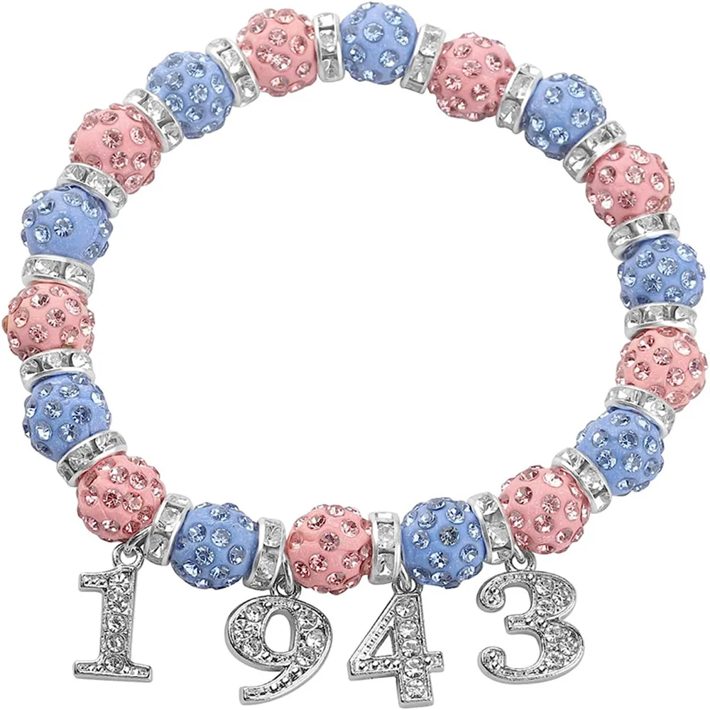 Baby Pink Blue Bling Diamond Disco Ball Beads Greek Sorority Gamma Phi Delta 1943 Bracelets Adjust