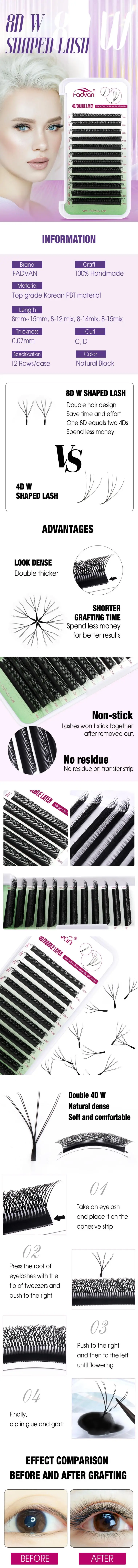 FADVAN W-Form Doppelschicht-Wimpern 8D/6D/10D Wimpernverlängerungen Natürliche Weiche Volumen-Fächerwimpern Brasilianische Faux-Nerz-Wimpern Make-up – Detail 1