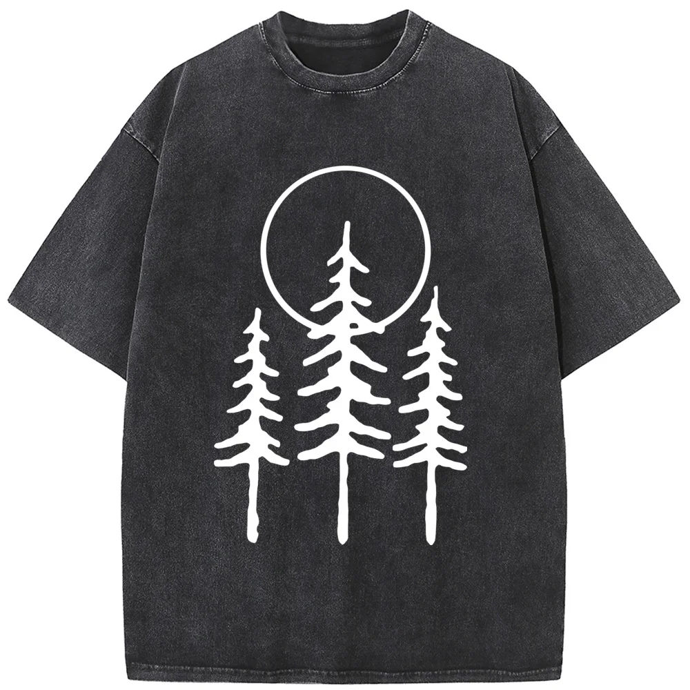 

Men's Pine Forest Print High Quality T-shirt 230 Grams Of High-Quality Washed Old Tshirt Unisex Breathable Casual Tees