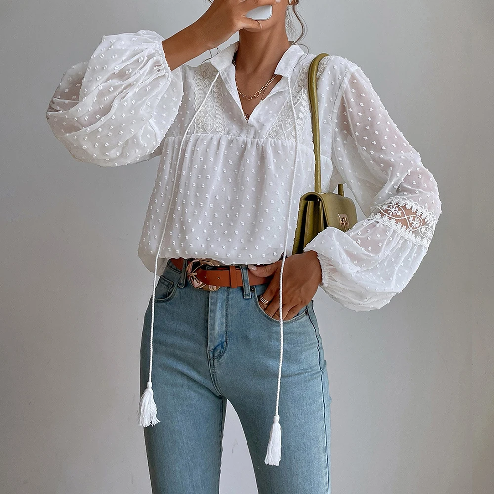 Solid Elegant Blouse for Women Clothing 2023 Korea Fashion  Long Sleeve Ladies Tunic Top Shirt Female Casual Loose Y2K Clothes