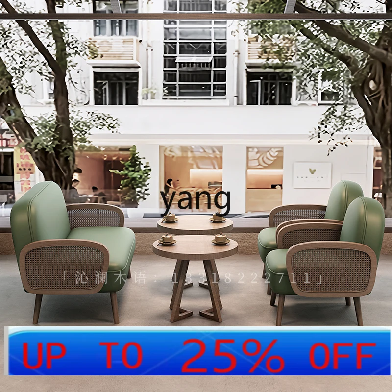 LMMcoffee shop commercial sofa booth milk tea shop catering rest area negotiation solid wood table and chair combination
