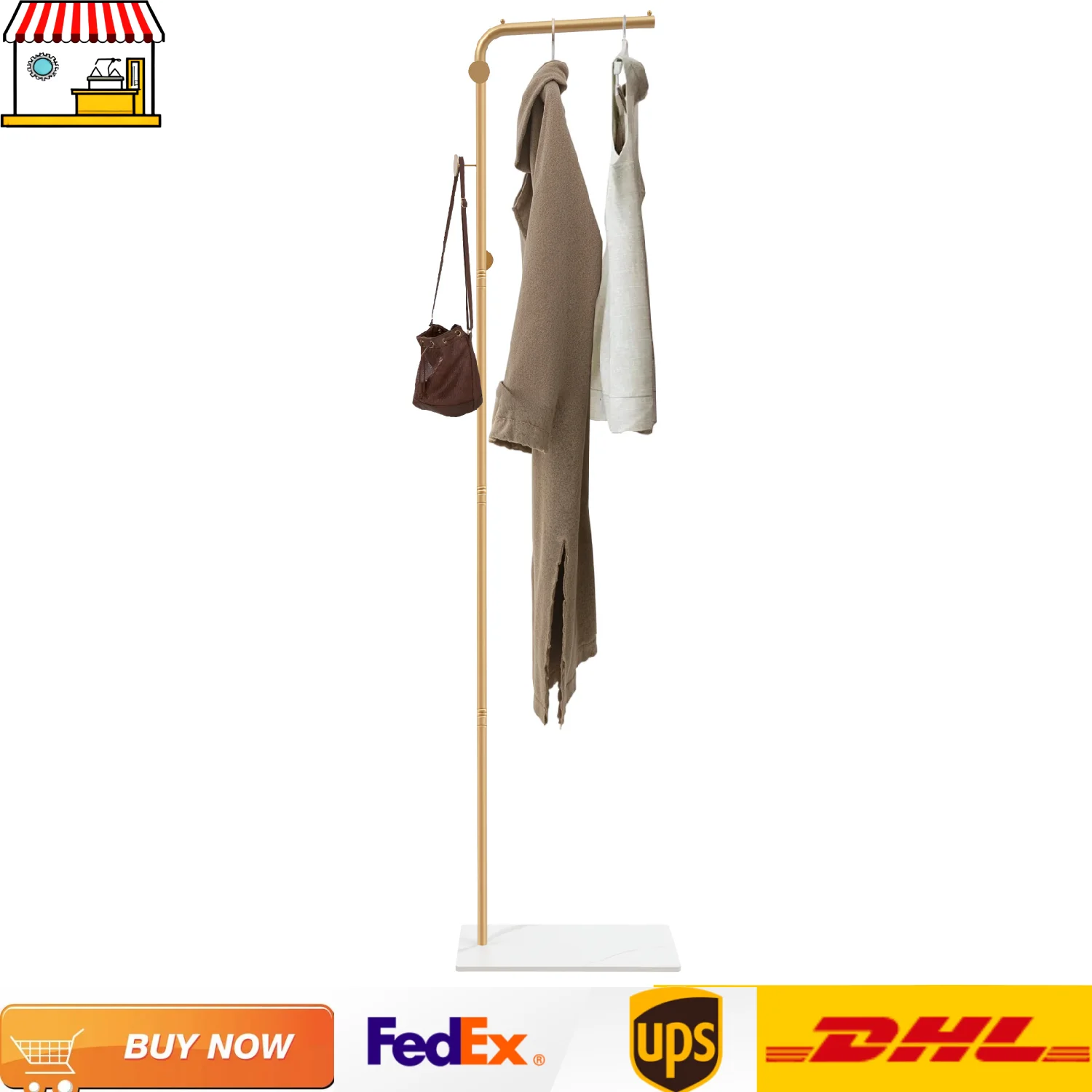 L-shape Freestanding Coat Rack Wear-Resistant Large Capacity Clothes Hanger with Sturdy Base for Hallways/Living Rooms
