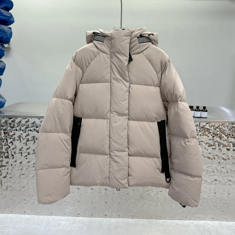 الرجال الفاخرة الشتاء مقنعين الأبيض بطة أسفل معاطف 2025 العلامة التجارية في الهواء الطلق فضفاض الخبز الستر الذكور بلون مصمم ملابس خارجية #1