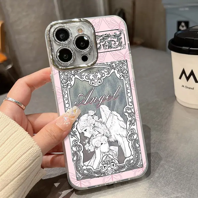 

Middle Ages Retro Estheticism Angel iPhone Case For iPhone 16 15 14 13 12 11ProMax PLUS INS Feather Texture Hard Anti Fall Cover