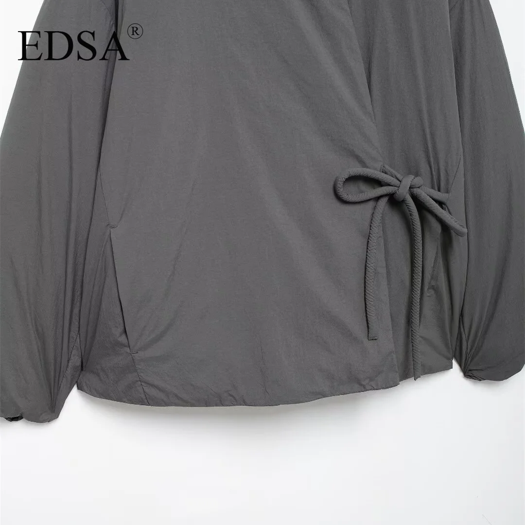 EDSA Women Wrap-around Kimono Jacket for Female High Collar Long Sleeves Fashion Double Breasted Outerwear