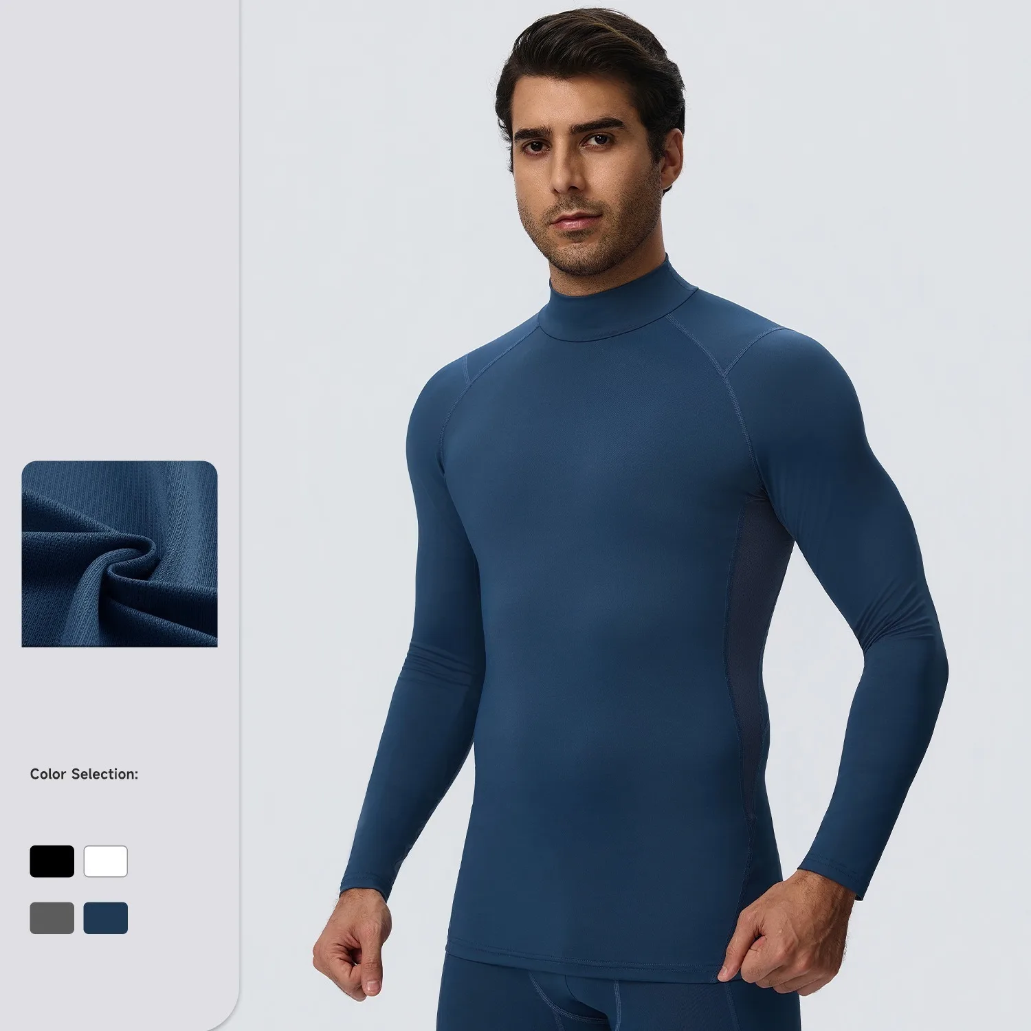 Men Mock Neck Quick Dry Workout Top High Stretch Shaping Long Sleeve Fitness T Shirt