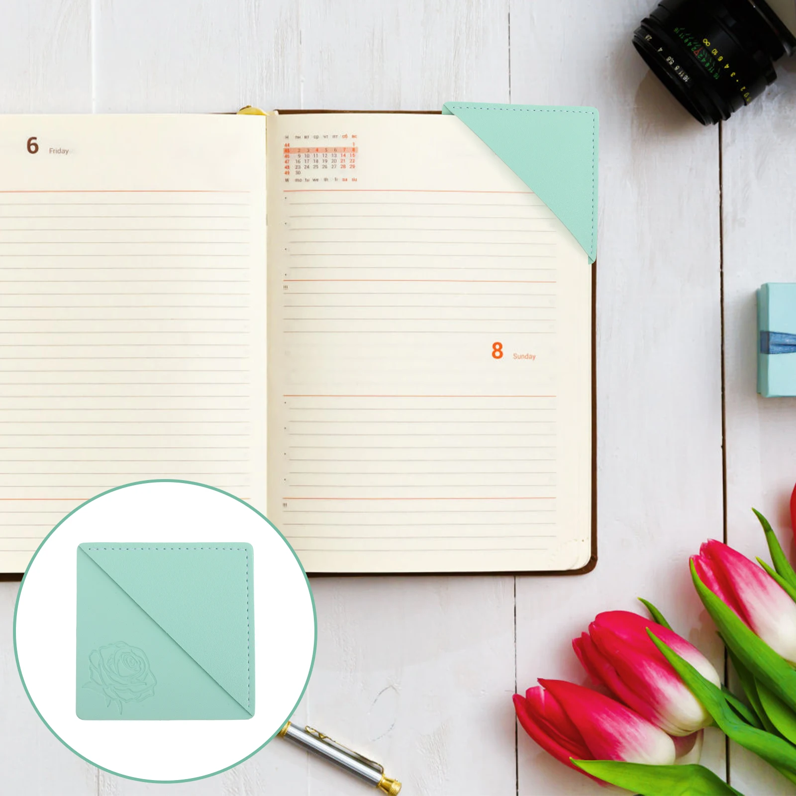 

Square Bookmarks Rose Pattern Waterproof Page Protectors Magnetic Clips Kids Students Floral Bookmark Light Green