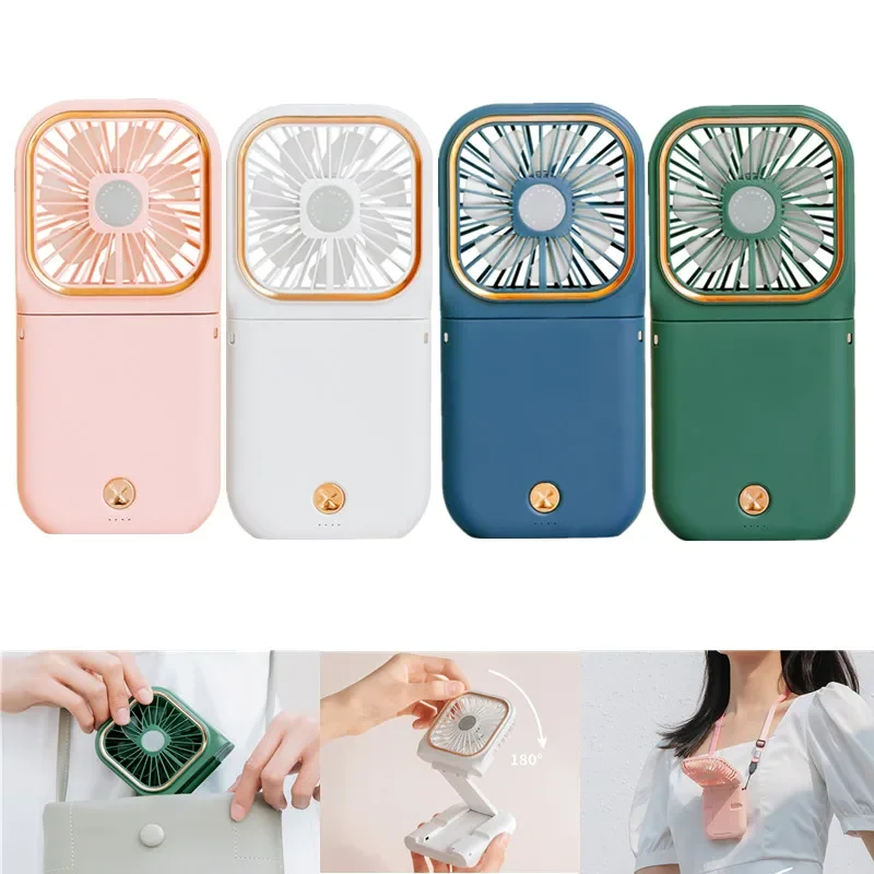 3000mAh Foldable Hanging Neck Fan 3 Speeds Adjustable Fan Can Used As Phone Holder and Power Bank Long-lasting Cooling