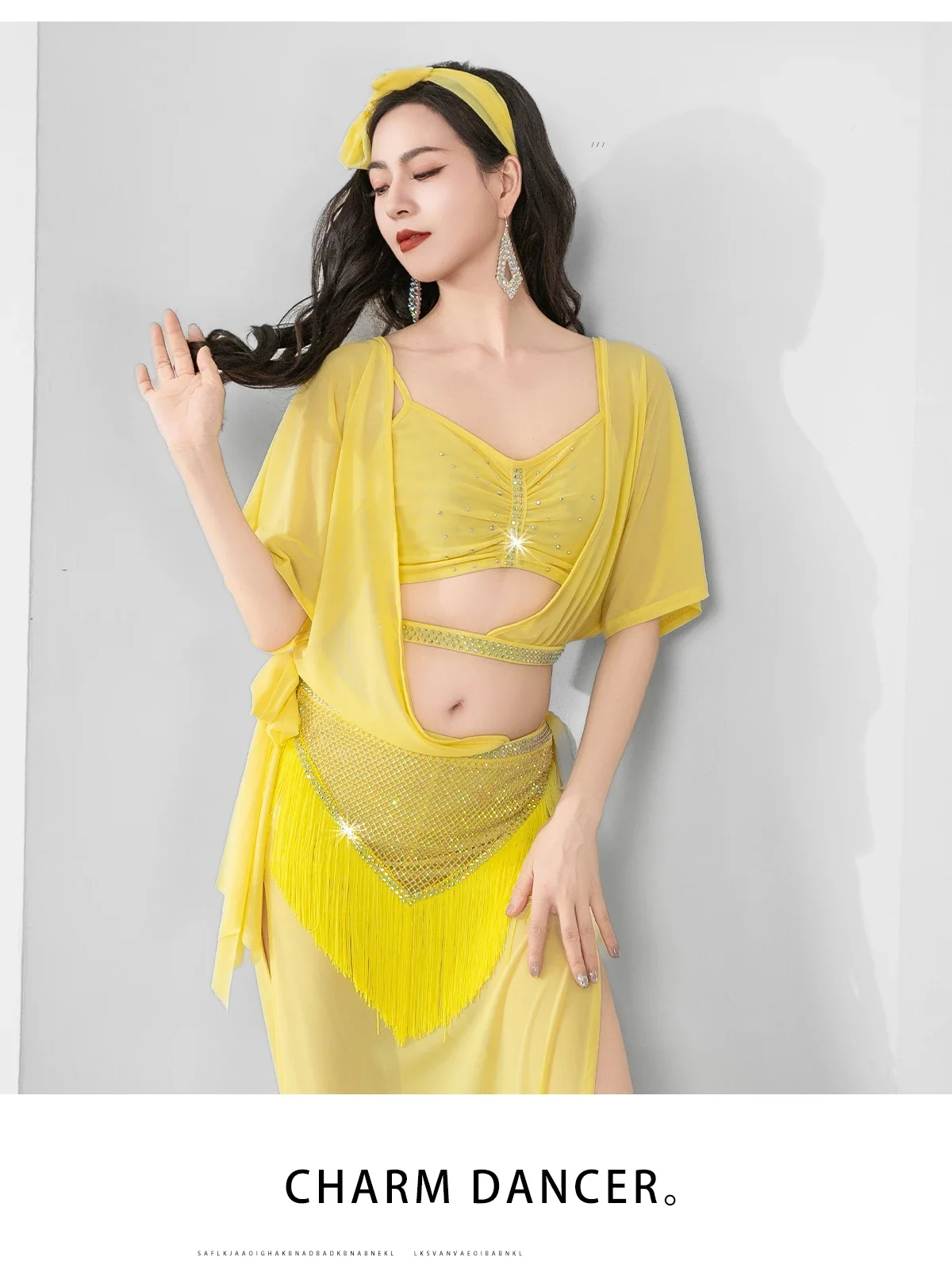 Kleid für Damen, Bauchtanz, Baladi-Kleid, Gruppenkleid für Volkstänze, Festliches Kleid, Kostüm für Wettbewerbe und Aufführungen, Robe mit Fransen, dreieckiger Gürtel, Neu. – Detail 7
