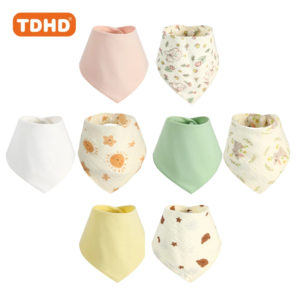 TDHD 8 Buah Oto Air Liur Makan Bayi Handuk Air Liur Segitiga Warna Solid Syal Bandana Katun Lembut Bib Tombol Jepret Dapat Disesuaikan