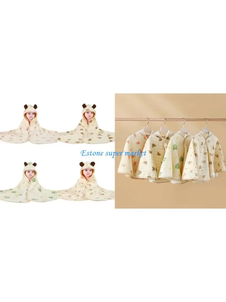 090B Baby Hooded Bath Towel Soft & Breathable Bathrobe Color Cartoon Animal Print Coral Fleece Swaddles Wrap Blanket