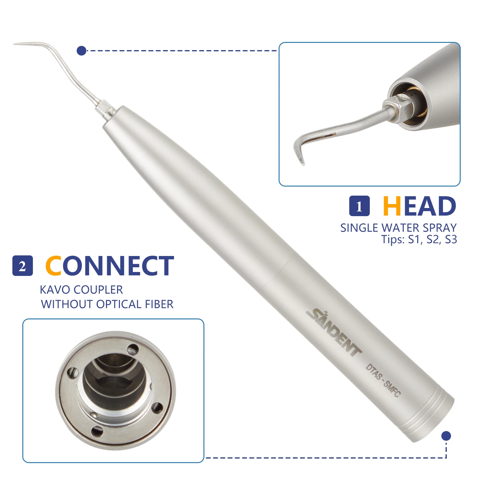 SANDENT Dental Air Scaler Handpiece Sonic S Ti Coat Fit KAVO Coupling Integrated Spray Gentle&Powerful Cleaning