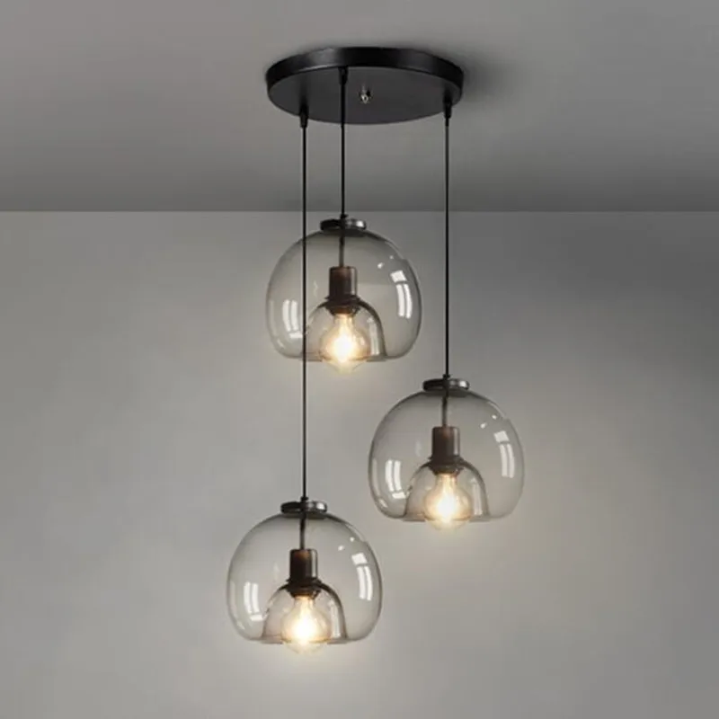 

Nordic LED Chandelier For Living Room Dining Room Kitchen Bedroom Modern Gray Glass Black Pendant Lamp E27 Ceiling Hanging Light