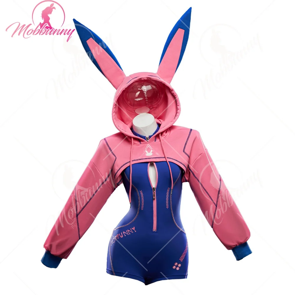 MOBBUNNY Women's Dva Derivative Sexy Lingerie Tight Sportswear Cyber Style Bodysuit with Hooded Short Jacket