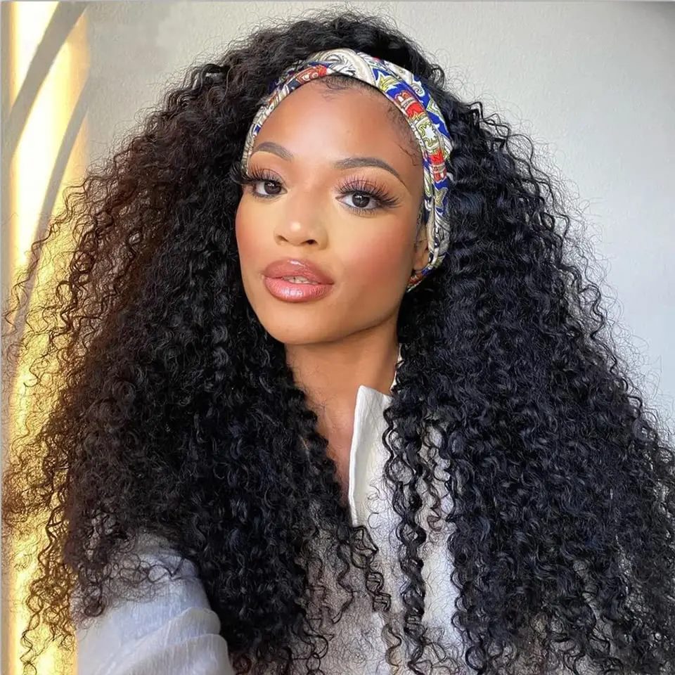 Jerry Curly Human Hair Wig Kinky Curly Headband Wigs for Black Women 180 Density No Glueless Human Hair Wigs Brazilian Preplcuk