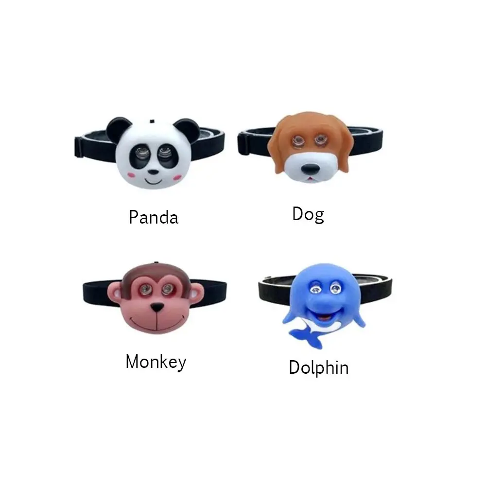 Mini Running Riding Light with Headband Head Torch Child\'s Headlight Cartoon Animal Headlamp SOS Flashlight Kids Gift