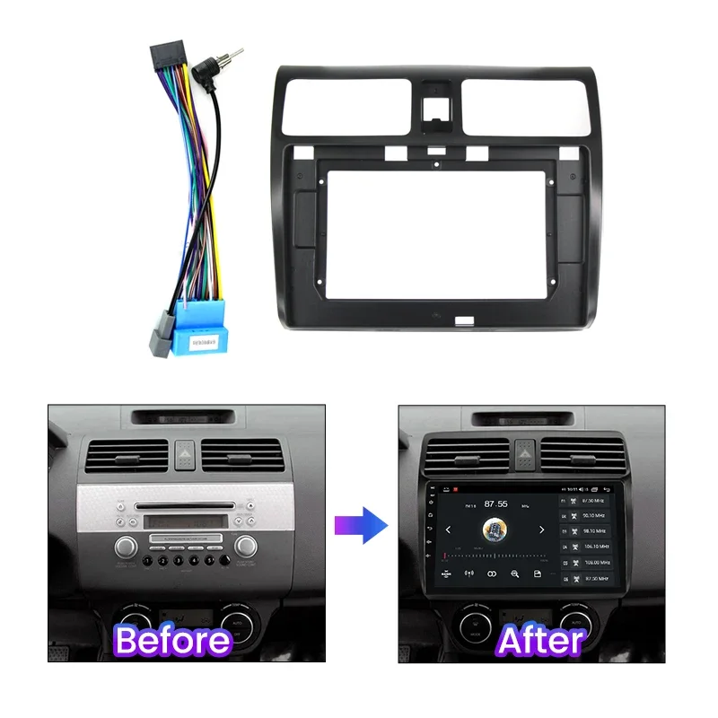 For Suzuki Swift 2003-2010 10inch Car Radio Panel Kit Power Cable Car Accessories Central Control Multimedia Bezel Frame Panel