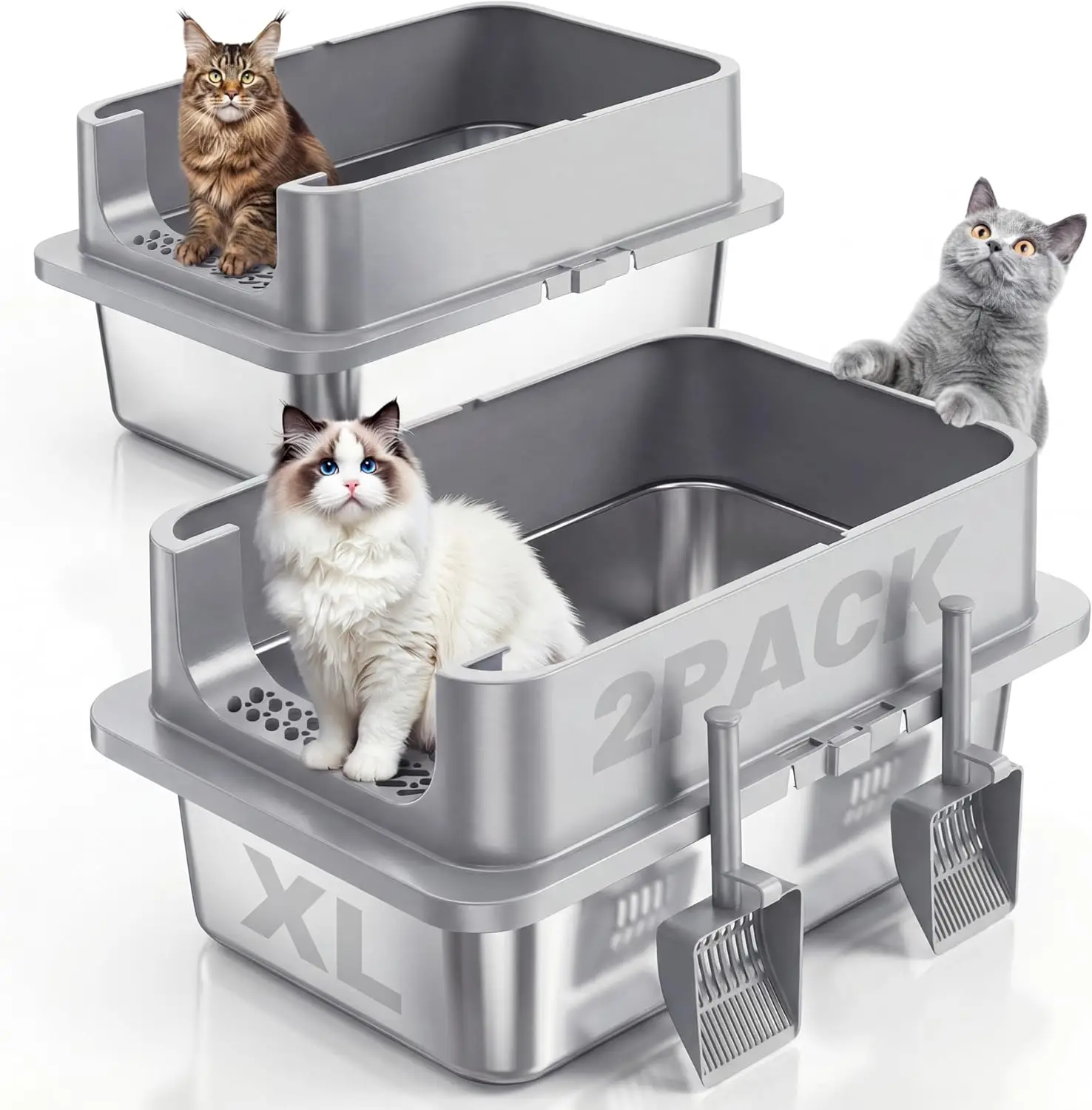 

Extra Large Stainless Steel Cat Litter Box with Lid, Leak-Proof and Odor-Resistant for Multi-Cat Homes