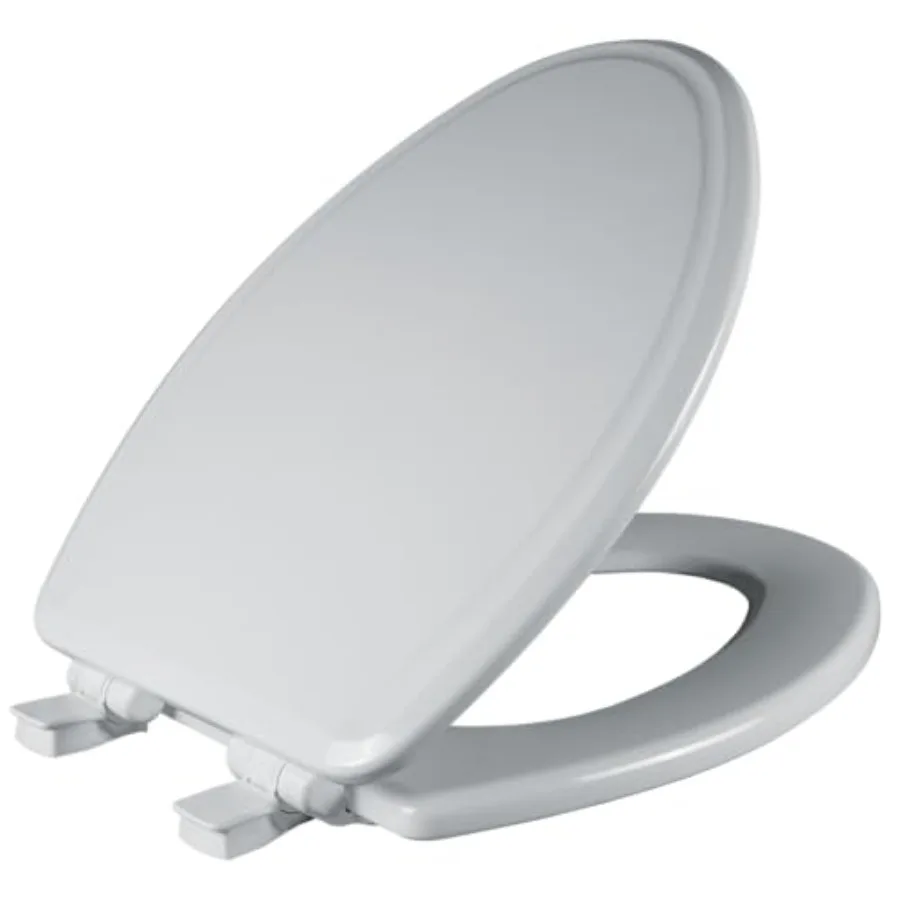 

Ashland Modern Wood Toilet wi Decorative Edge Slow Close Secure Hinges Made in A ngated White
