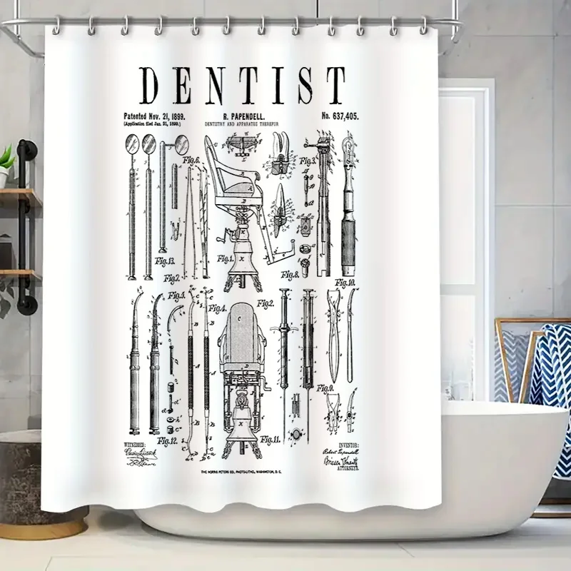 

Vintage Dentistry Tools Patent Art Shower Curtain Retro Dental Equipment Illustration Bathroom Decor Unique Medical History Wall
