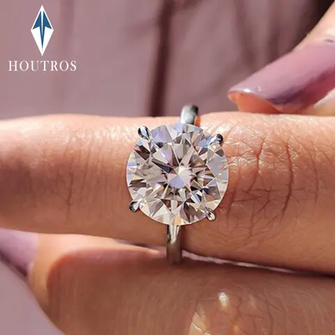 0.5-4ct Round Cut Moissanite Engagement Ring for Women Classic 4 Prong Solitaire Diamond Ring Wedding Bands S925 Silver Jewelry