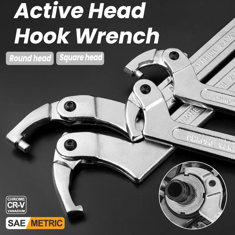 1Pc Adjustable Hook-Type Wrench Multifunction Half Moon Wrench Universal C Spanner 7/8/12/15 Inches for Repair Water Meter Tools