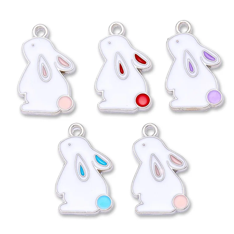 Cute Cartoon Rabbit Pendant Purple Pink Enamel Alloy Animal Charm for Jewelry Making Women\'s Dangle Earrings Accessories Amulet