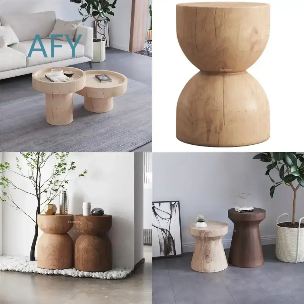 Creative Solid Wood Coffee Table for Modern Living Room Furniture Home Sofa Side Table Balcony Nordic Round Wooden Pier Table