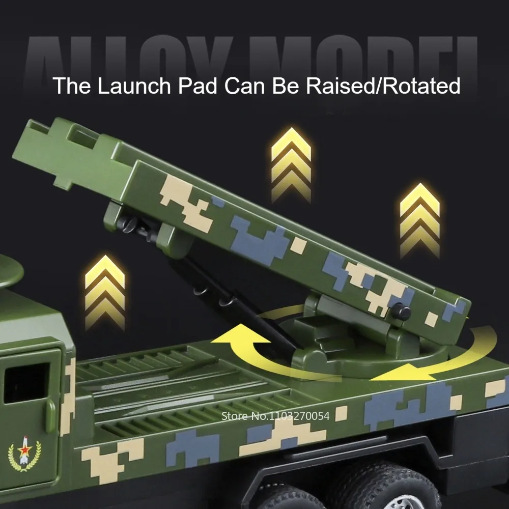 1:35 Alloy Diecast ATTACK-11 Military Drone Launch Vehicles DF-21D Model Toy Car Sound Light Pull Back Children's Christmas Gift