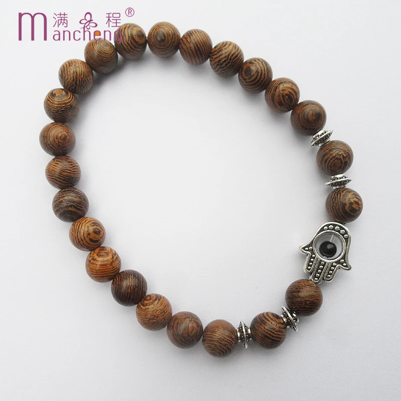 2 rupee item Anime Demon Slayer 8MM Millettia Laurentii Wenge Yoga Buddhist Palm Angel Eye Hamsa Bracelet Pulsera Hombre Bangle