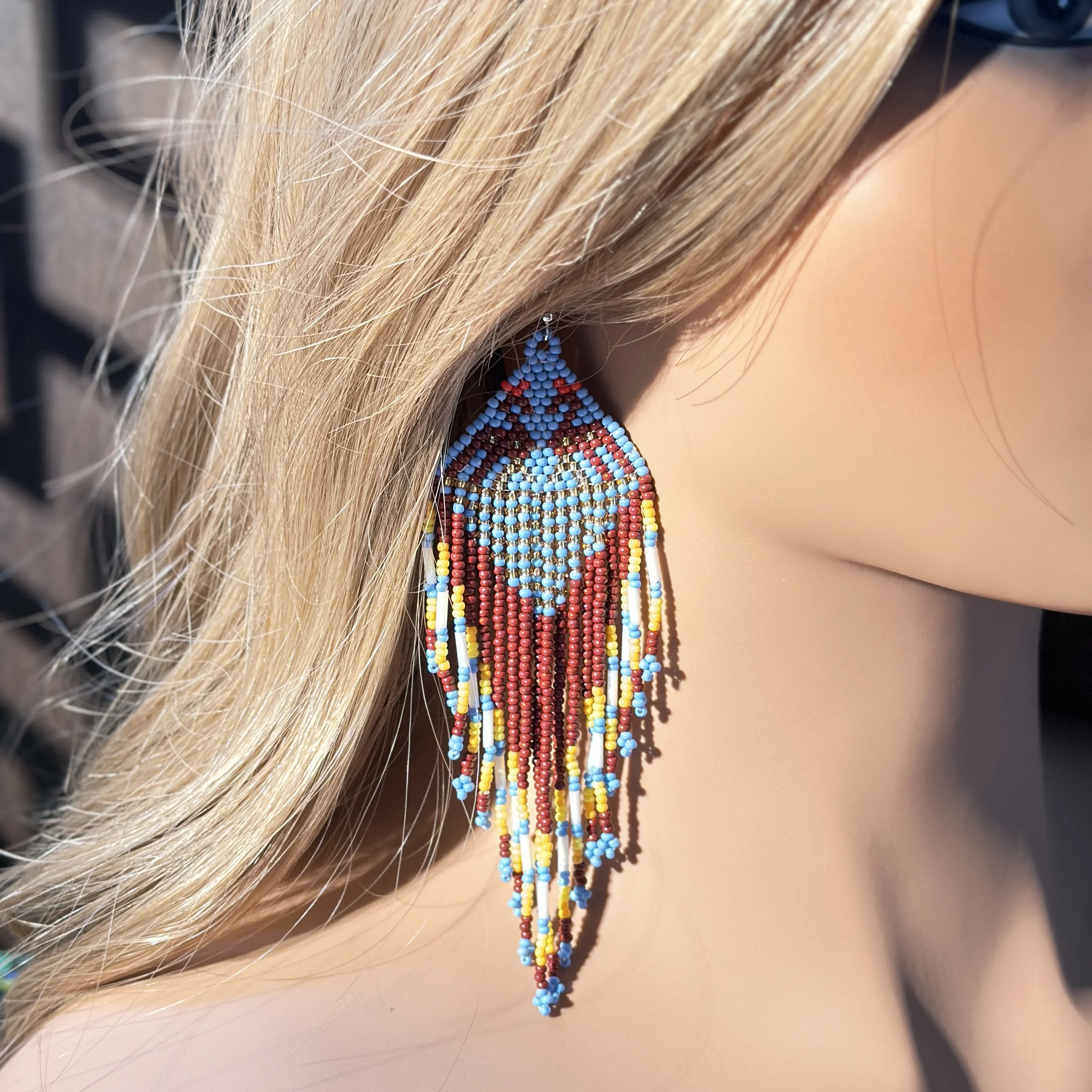 Bohemia Beaded earrings Gradient color Geometry  Little bird Retro Hand-woven Female Alloy Versatile Simple Rice bead earrings