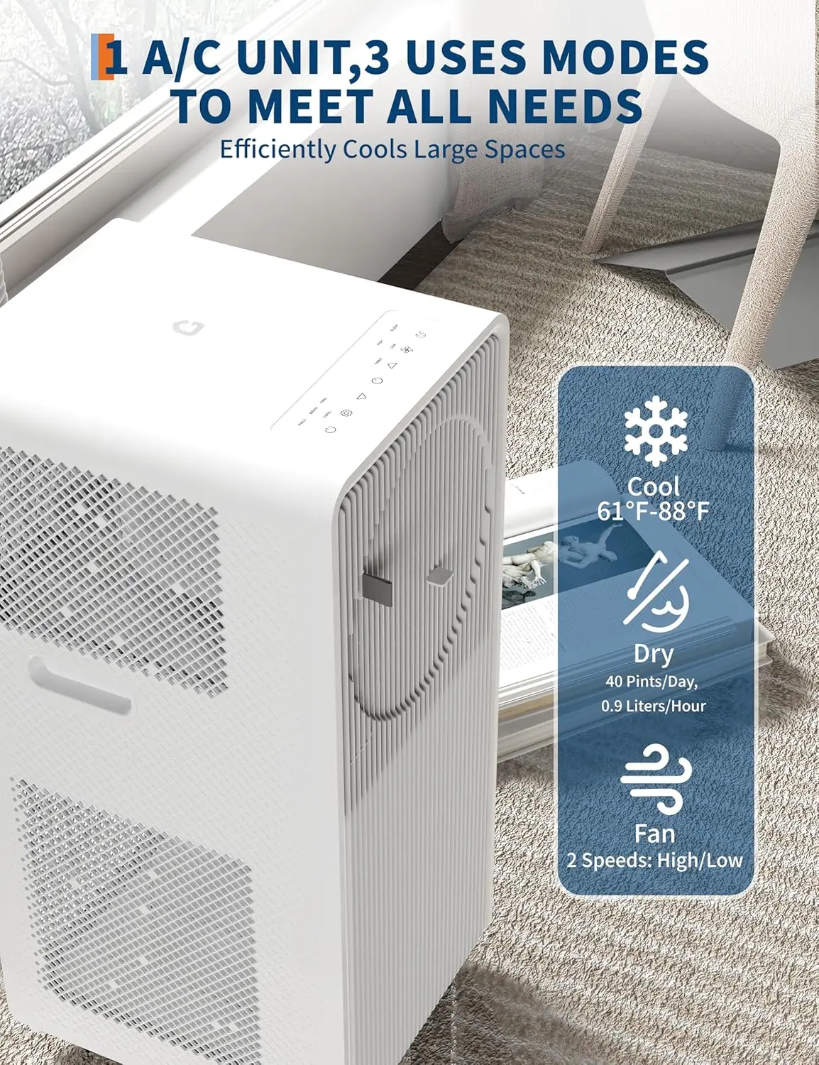 

8,000 BTU Portable Air Conditioners, 4-In-1 Portable AC Unit for Room Up to 350 Sq.Ft, Energy Efficient Quiet Air Conditioner