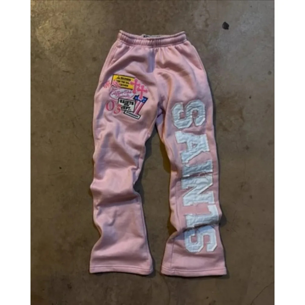 2025 New European Style Hip Hop Print Wide Leg Pants for Teens Trendy Streetwear Casual Loose Fit Long Trousers Unisex Fashion