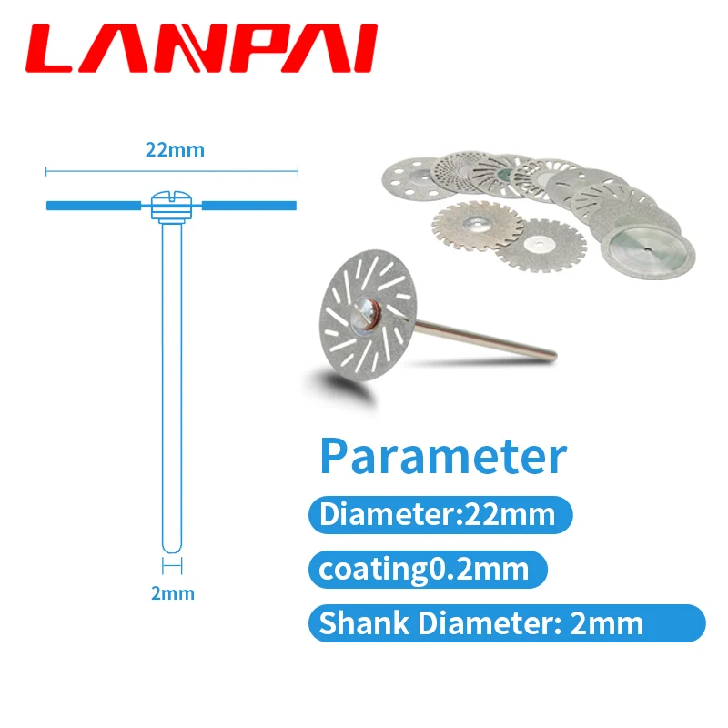 Lanpai-disco de corte de diamante para laboratorio Dental, herramientas de Odontología de pulido de disco de doble cara, vástago de mandril, 10