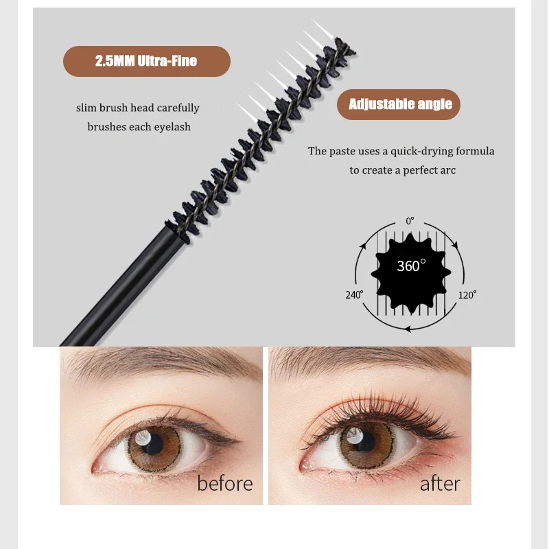 InjFiber-Mascara étanche à séchage rapide, brosse ultra-fine, allonge les cils, maquillage cosmétique, brun, noir, 256