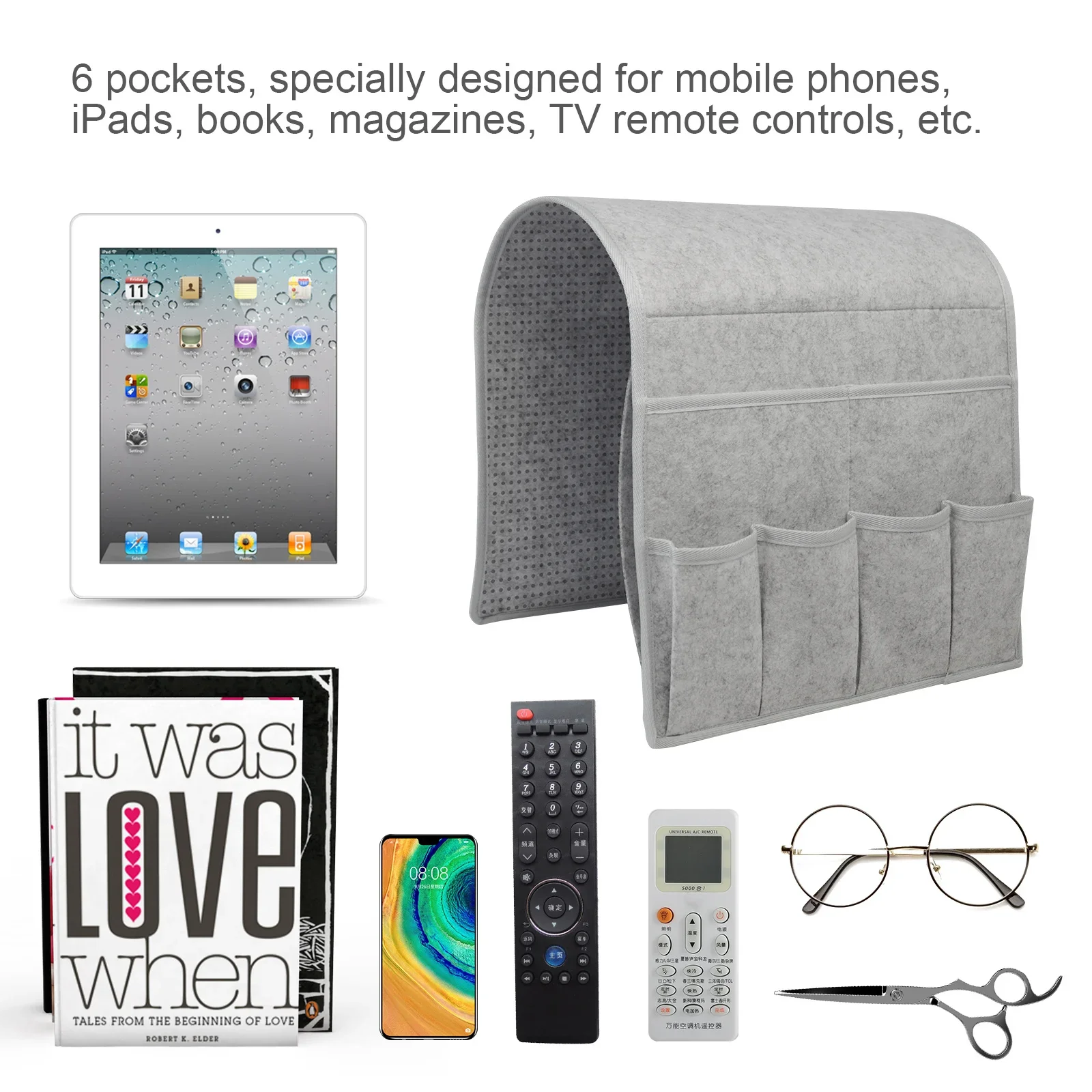 Armchair Caddy Felt Couch Recliner Armrest Organizer Hanging Storage Bag For Storaging Magazine Tablet Cell Phone Remote Control