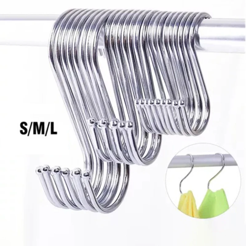 

15PCS Mix size stainless steel S hooks for hanging kitchen greenhouse clothes tools