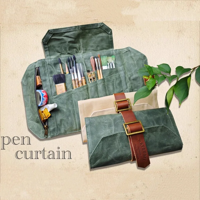 10x25cm Wet Wax Waterproof Canvas Pen Curtain Handmade Portable Watercolor Painting Artistic Tools Storage Roll-up Pencil Bags