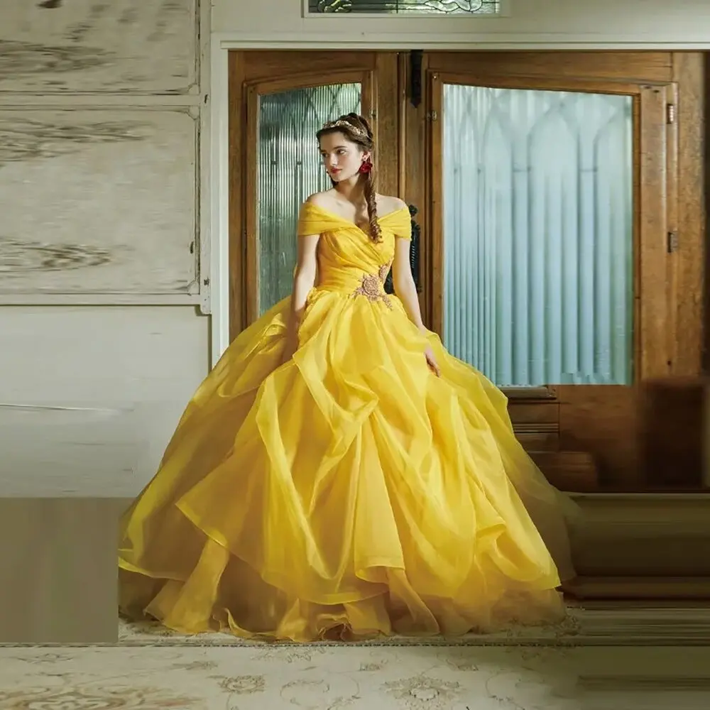 Vestido de noche amarillo elegante para mujer, Vestido de lujo con lazo y hombros descubiertos, longitud hasta el suelo, 2023