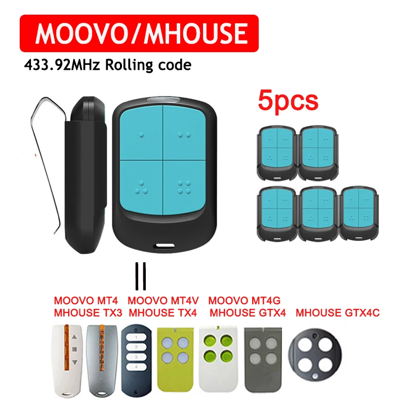 

5 шт. Mhouse TX3 TX4 GTX4 GTX4 MOOVO MT4 MT4V MT4G гаражный дистанционный механизм открывания дверей ручной передатчик с подвижным кодом 433,92 МГц