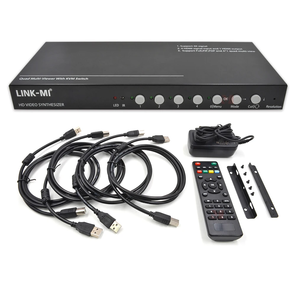 4x1 HD KVM Multiviewer 1080P مع 4 مدخل إشارة HDMI 2 مخرجات إشارة USB تدعم وظيفة مفتاح KVM بدون شاشة سوداء